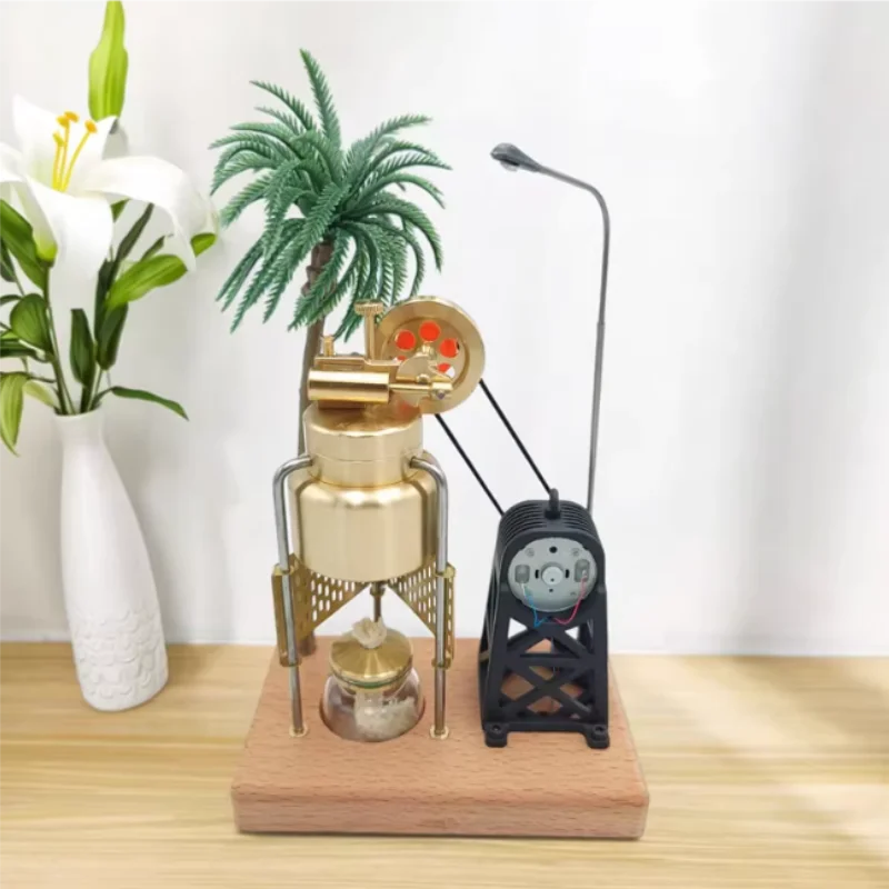 Miniature steam engine model, retro miniature engine figurine, scientific and physical experiment toy, boys' creative gift