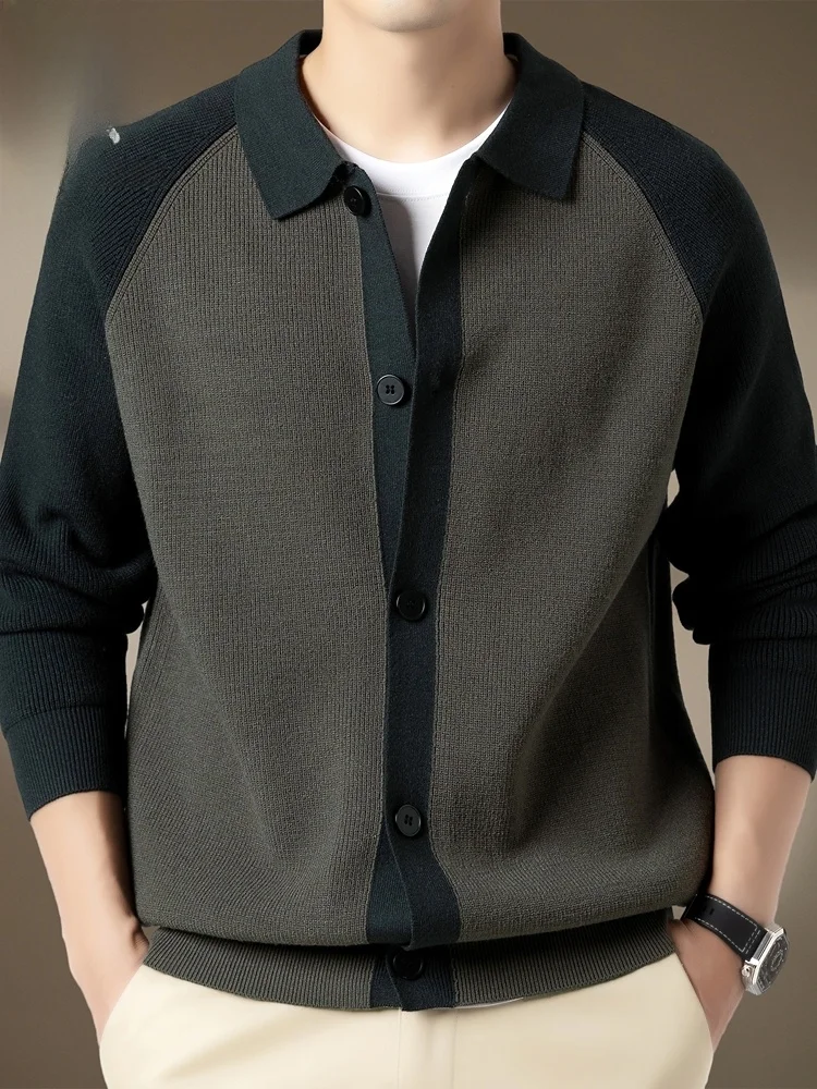 

Вязаный кардиган-свитер мужской, повседневный, винтажный, с воротником, весенний, новый, с длинным рукавом, немнущийся, комфортная верхняя одежда