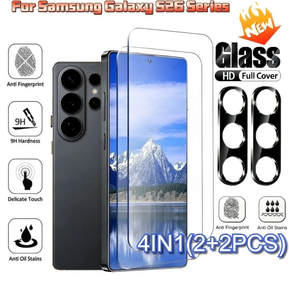 

2 шт. ультрапрозрачных защитных пленок для экрана Samsung Galaxy S26 S25 S24 Ultra S23 S22 S21 Plus S25 S24 FE с 2 шт. стекла для защиты объектива камеры