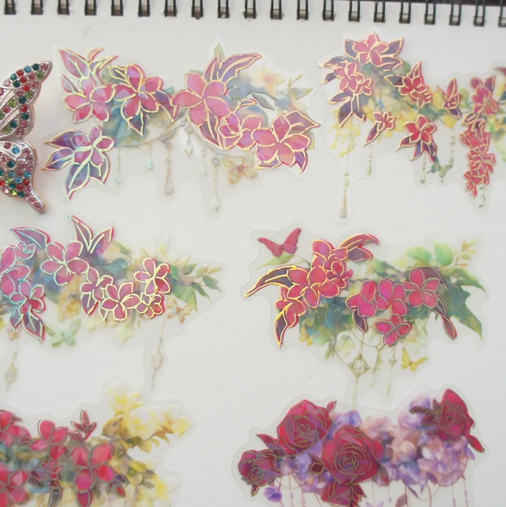 

10pcs Gold Decorative Flowers on The Podium Style Paper Sticker Scrapbooking DIY Gift Decoration Tag