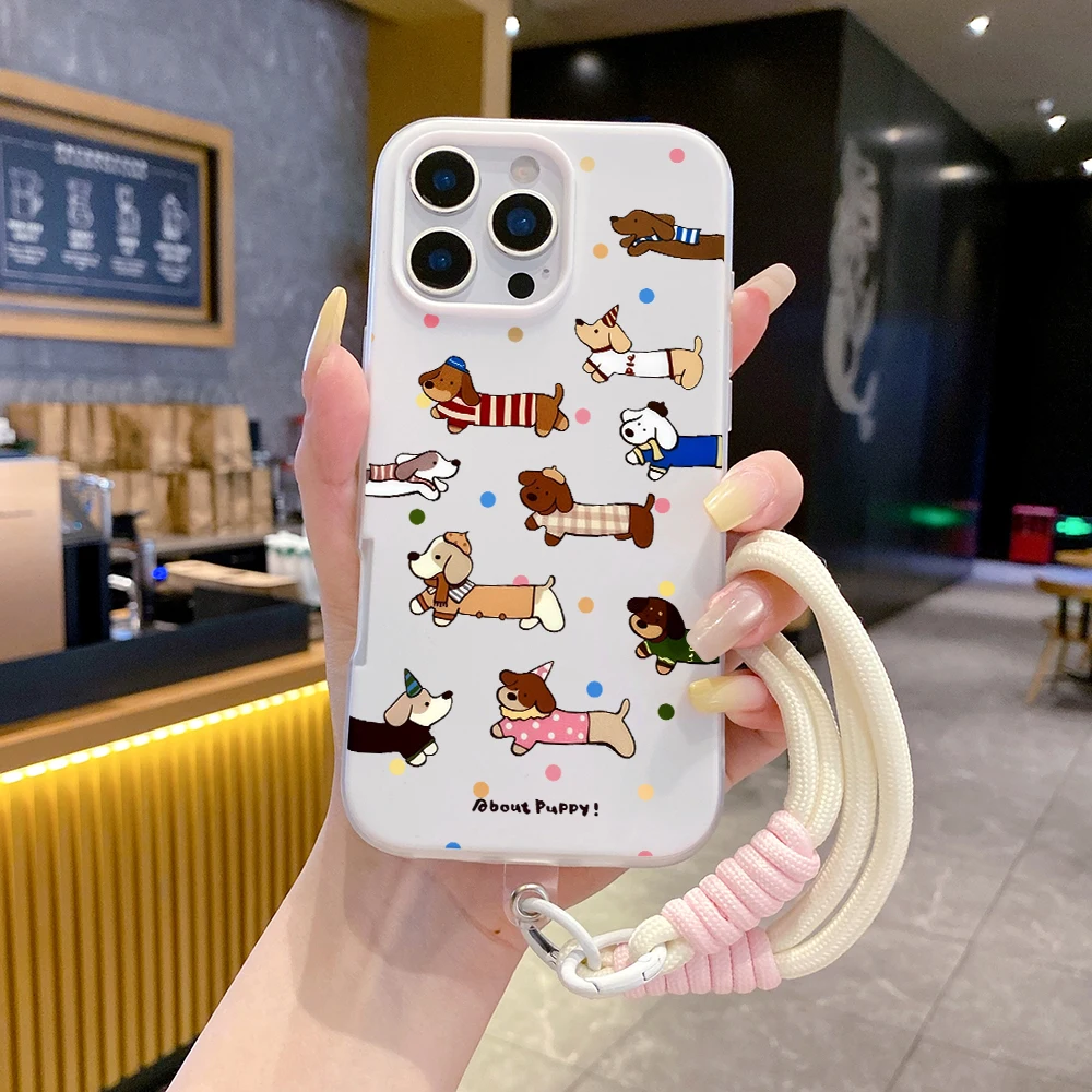 Handyhülle für Samsung Galaxy S26 Ultra S25 S24 S22 S23 Plus FE A56 A55 A35 A36 A37 5G Polka Dot Puppy mit Lanyard TPU-Hülle – Detail 1