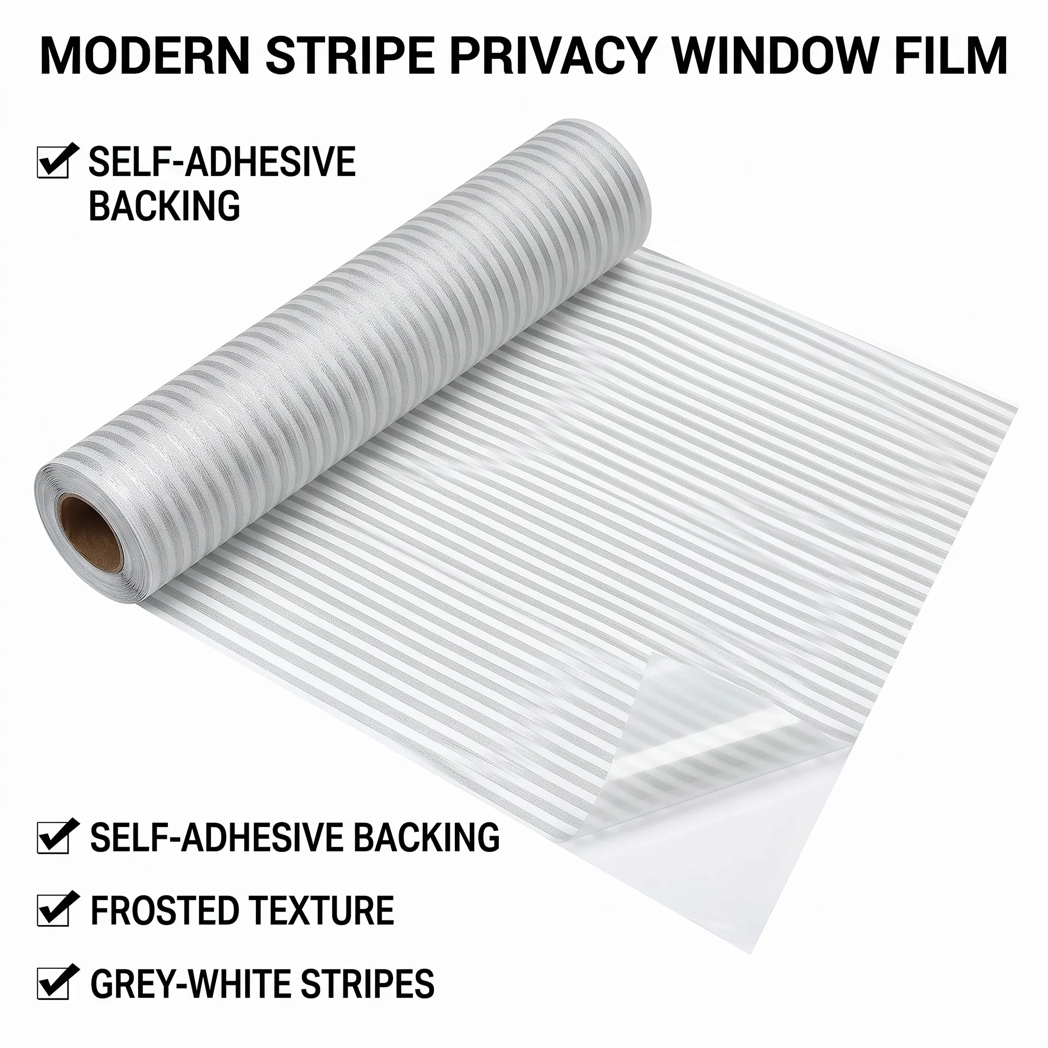 Frosted Privacy Self-Adhesive Window Film UV-Block Waterproof Easy Clean Bathroom Glass Sticker with Horizontal Stripes for Home