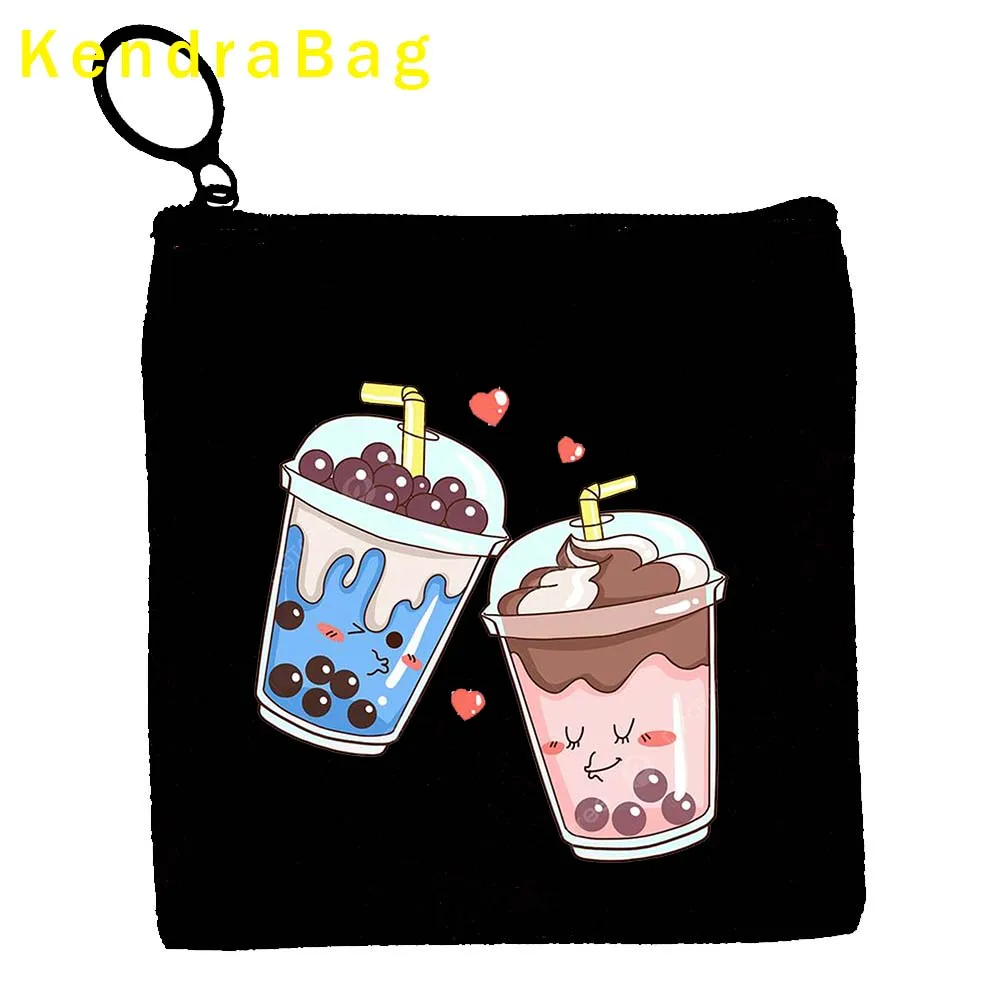 Cute Cartoon Pearl Milk Tea Lover Gift Girl Boba Bubble Teas Kpop Canvas Bag Coin Purse Card Key Cotton Bags Wallet Zipper Pouch