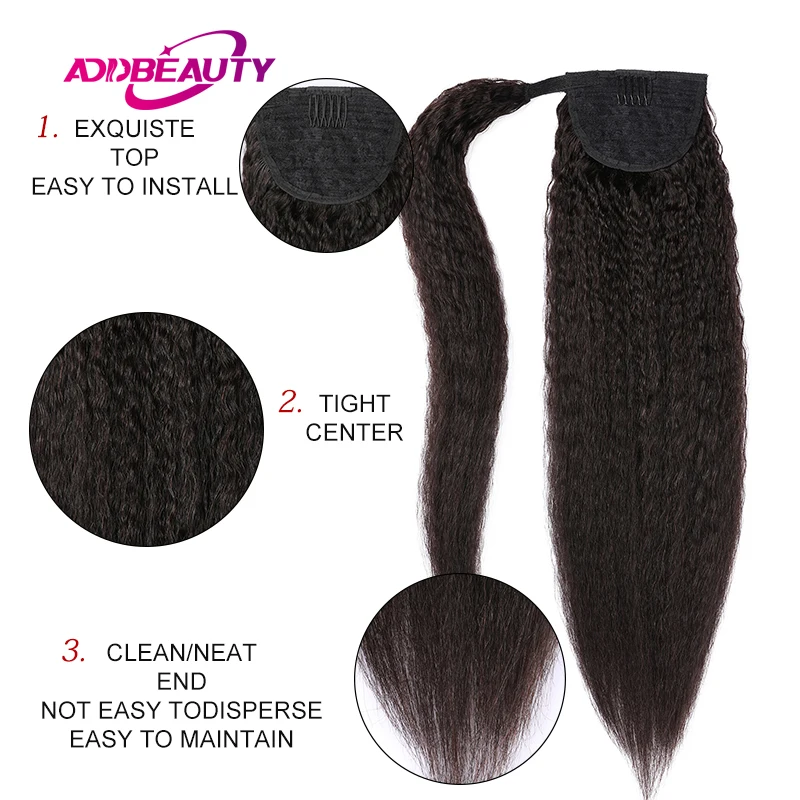 Long Yaki Straight Clip in Drawstring Ponytail for Women Kinky Straight PonyTail Clip in Hairpiece Ponytail Human Hair Extension - view 5