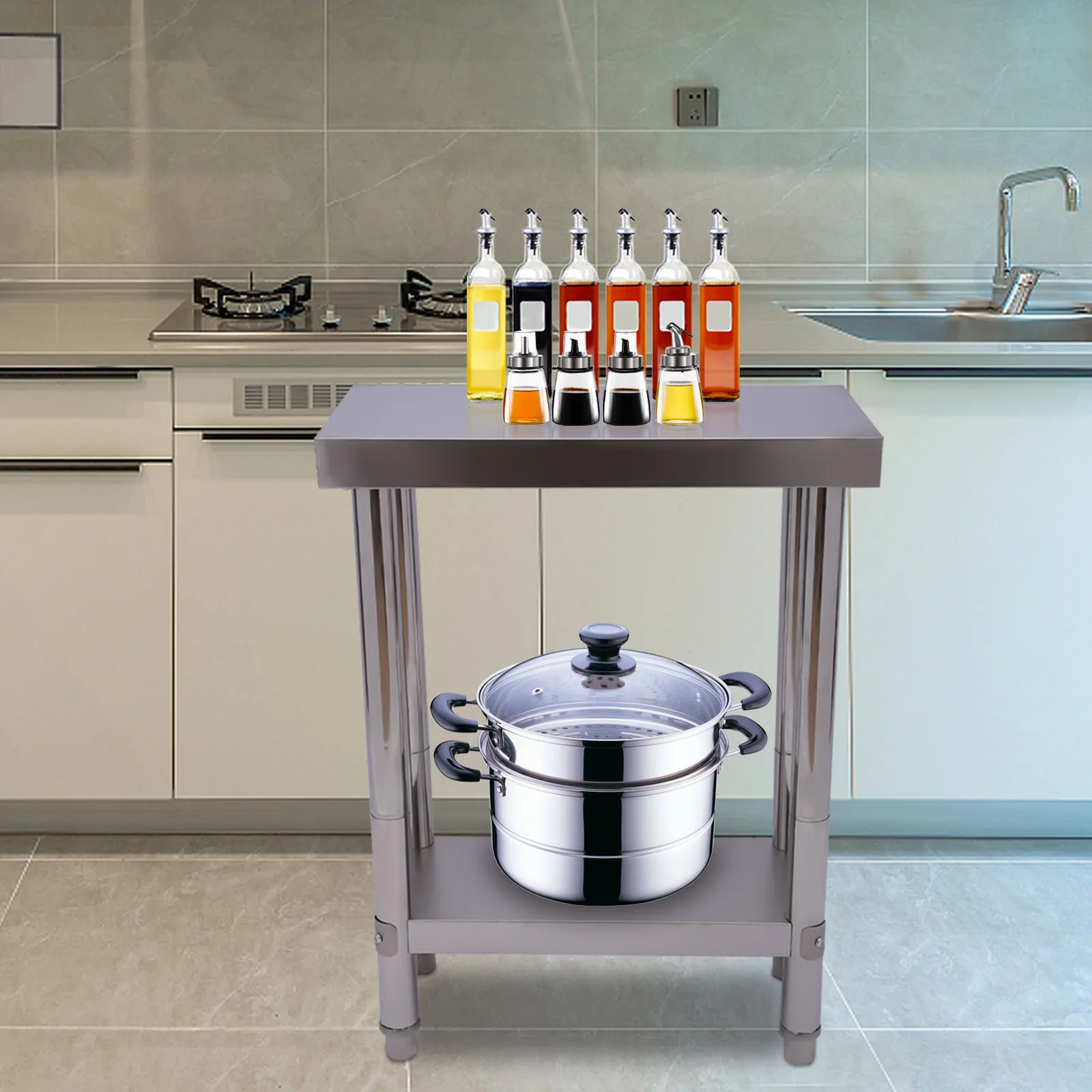 Stainless Steel Table for Prep & Work Commercial Heavy Duty Food Prep Worktable with Undershelf for Restaurant, Home and Hotel