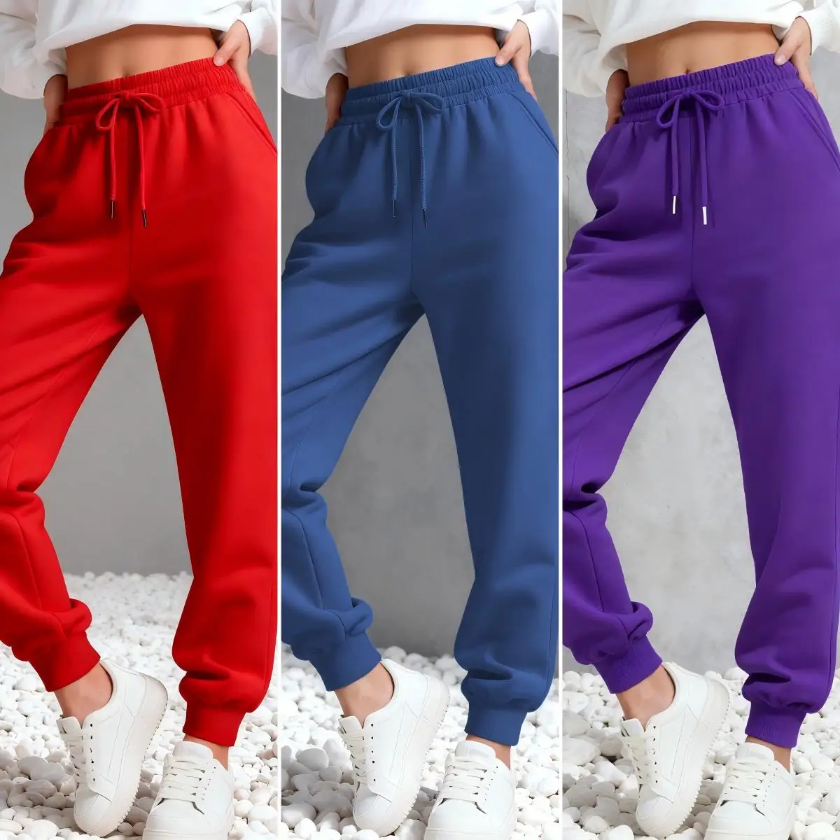 إمرأة بلون الخريف Sweatpants امرأة كل مباراة الرباط بانت Y2K الملونة سراويل للجري موضة الصوف Sportspants
