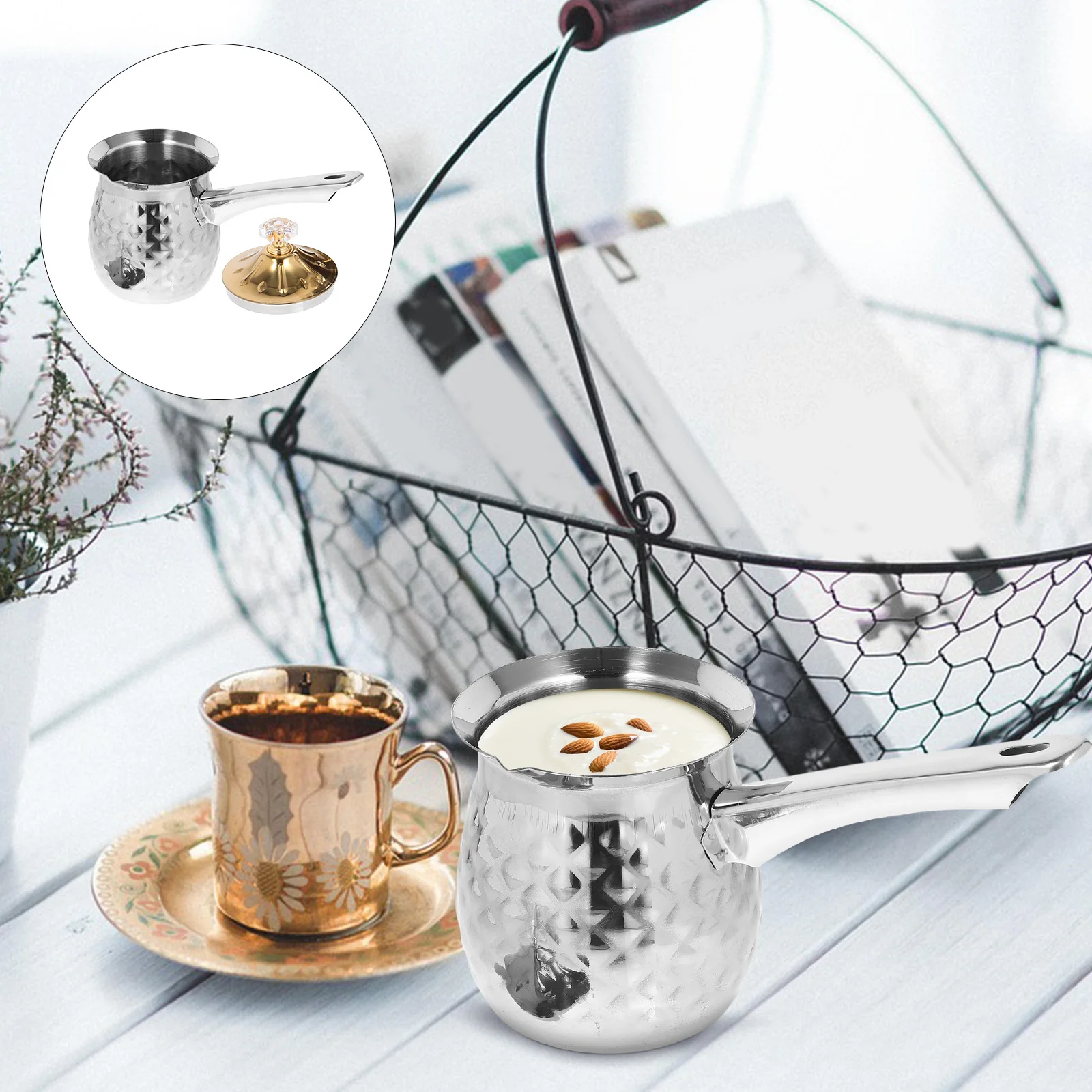

Pull Flower Cup Milk Frother Pitcher Latte Jug Stainless Steel Frothing Coffee Handleless Pitchers