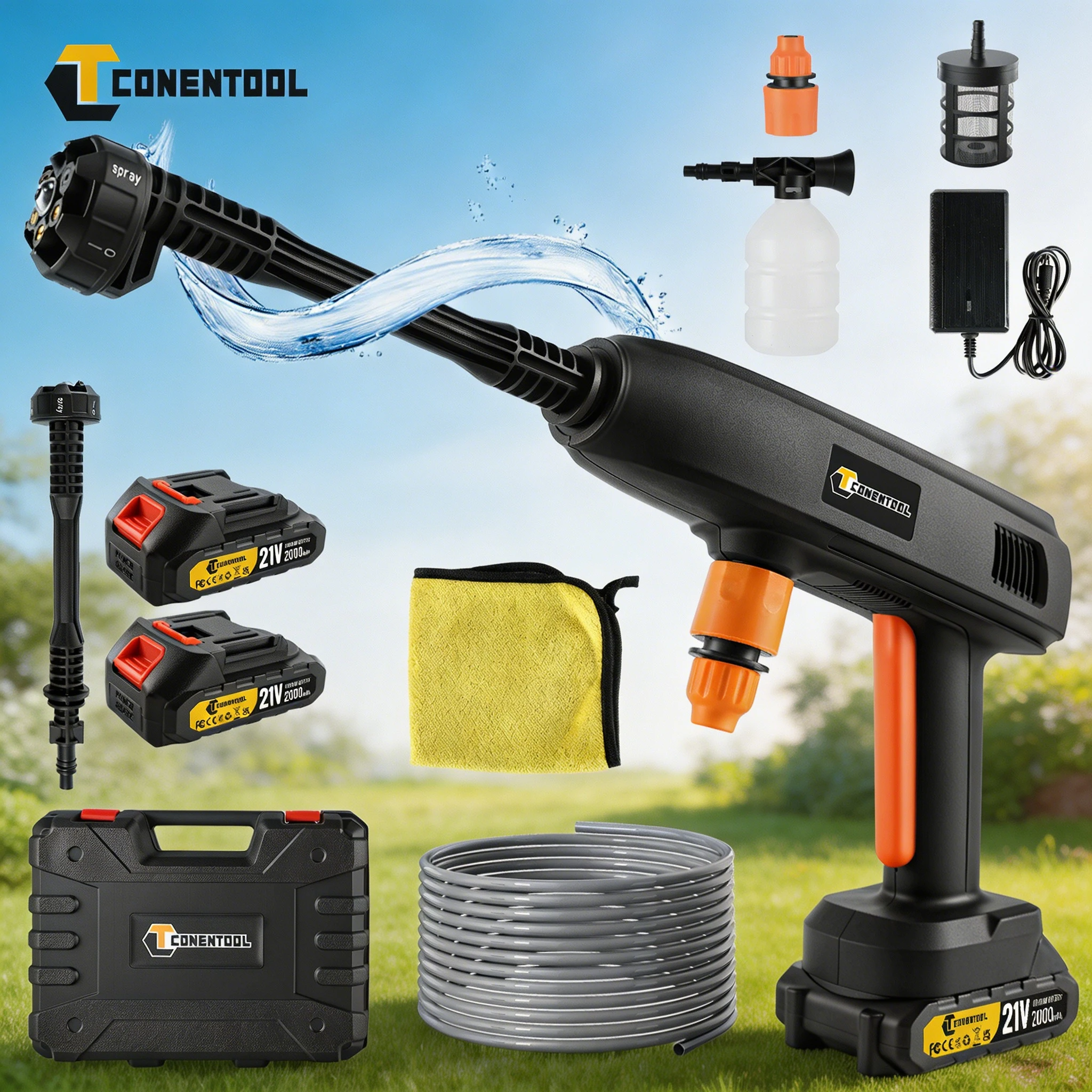 CONENTOOL 6in1 Electric High Pressure Washer 100Bar Car Wash Water Gun Portable Garden Cleaning Tool For Makita 18V Battery Pin