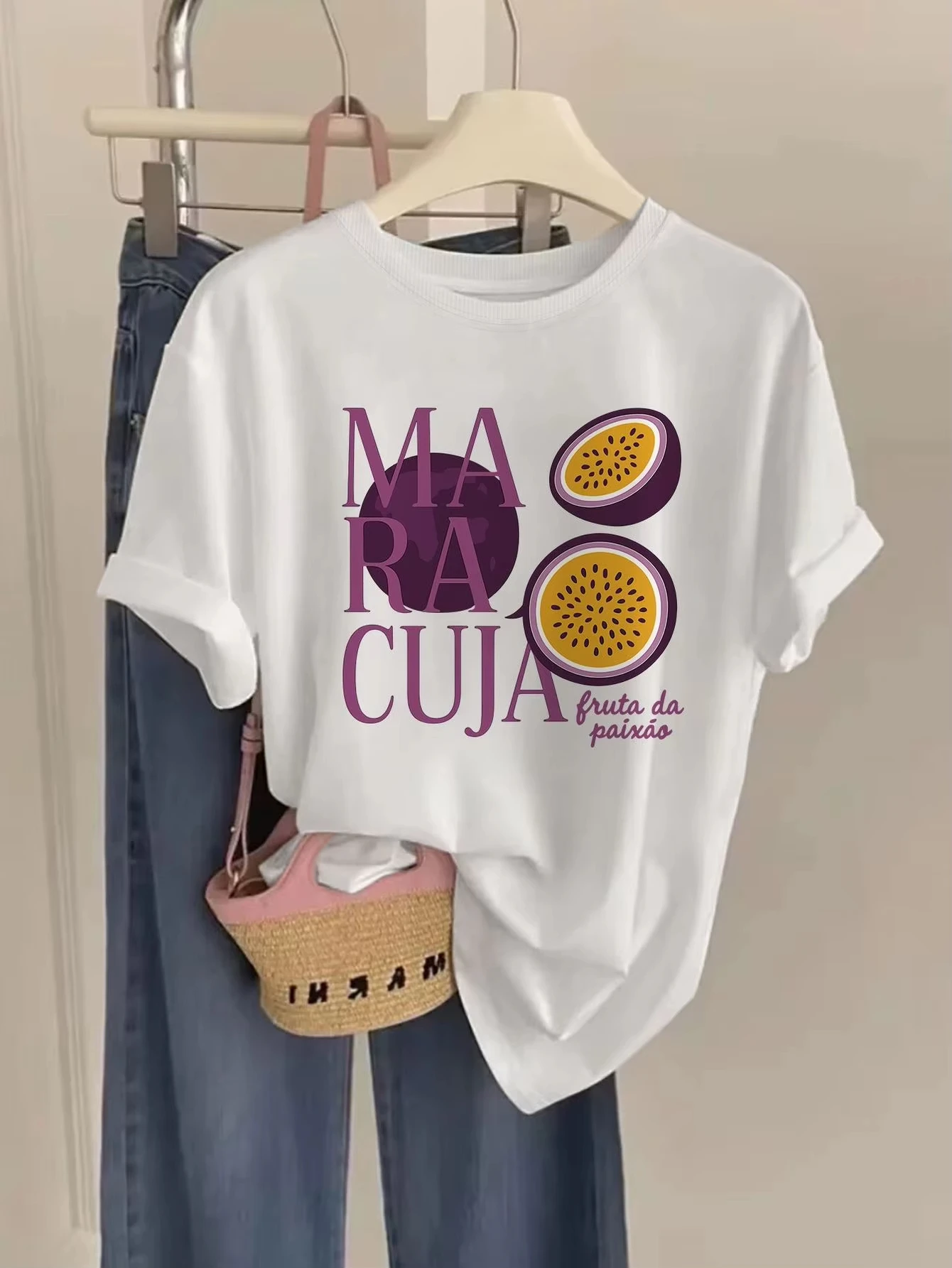 Unisex Summer Tropical Graphic T‑Shirt Coconut Flower Passion Fruit Cherry Print Crew Neck Casual Beach Holiday Tee Top