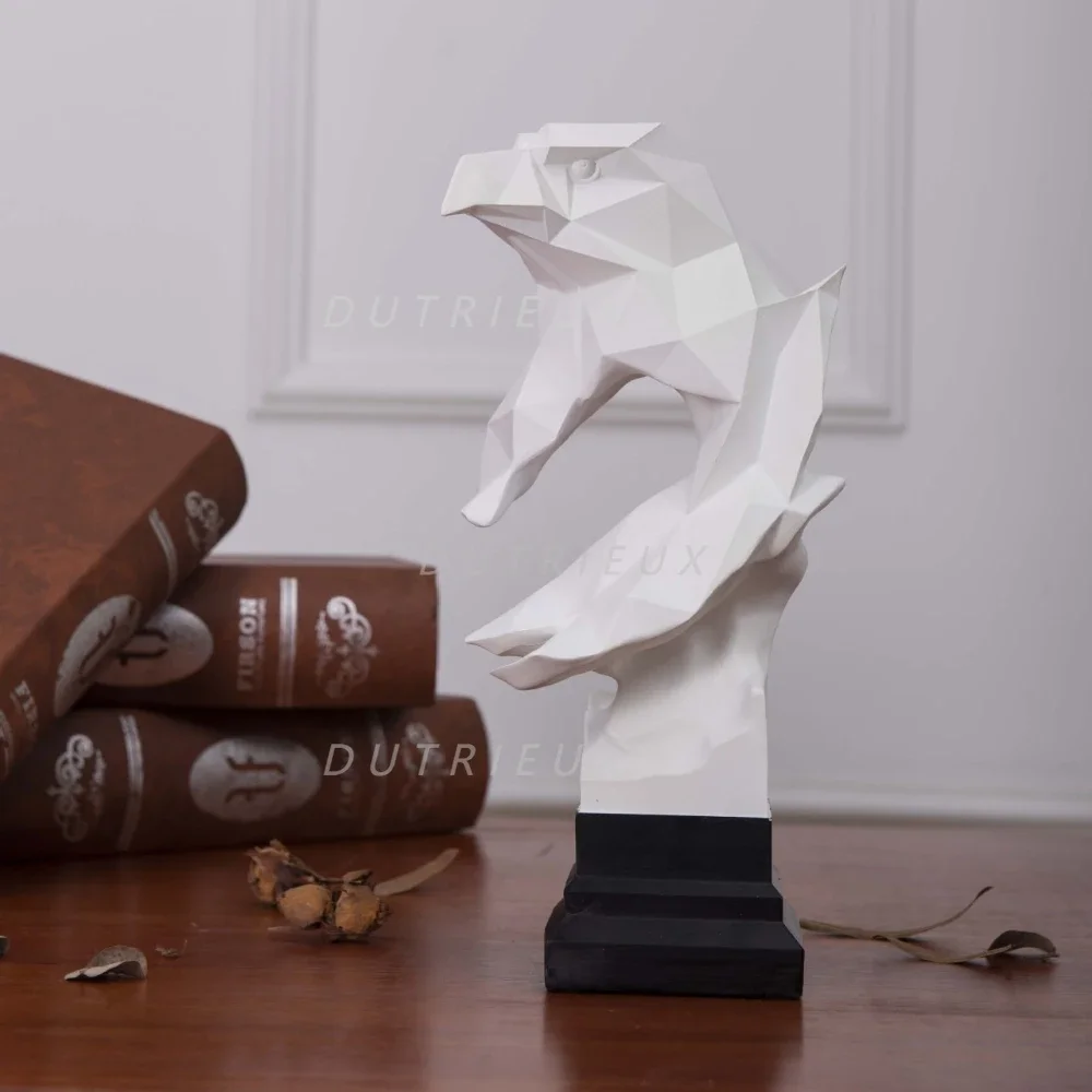 Resin Sculpture, Bald Eagle & Horse Head Figurine, Modern Art Ornament for Exhibition Home Office Hotel