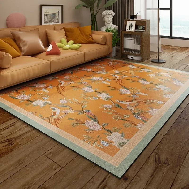 

American Retro Pvc Carpet for Living Room Free Washing Wipeable Sofa Coffee Table Leather Floor Mat Waterproof Anti-fouling Rug