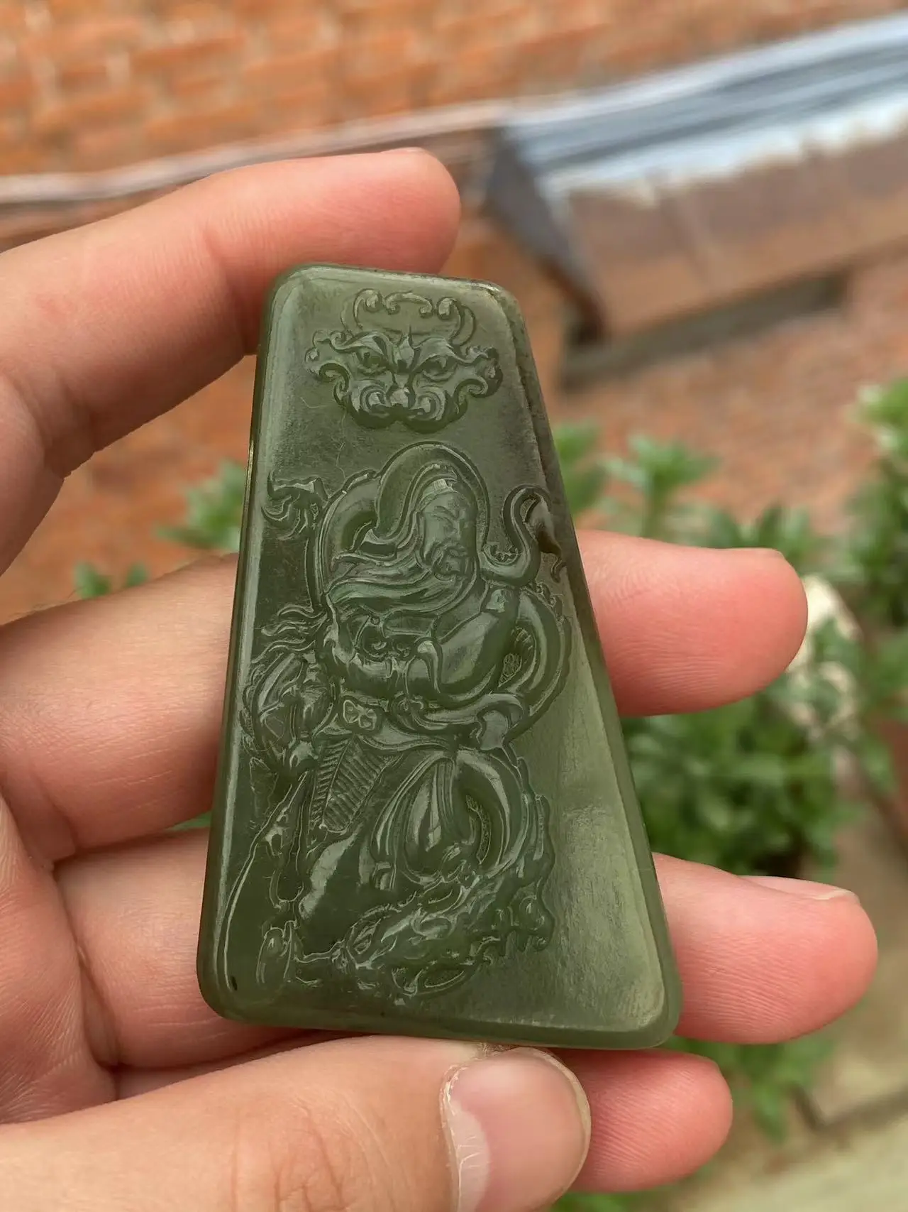 

Natural 100% real green hetian jade pendant necklace Carving Guan Yu pendants Gifts for men and women jewelry Bless peace