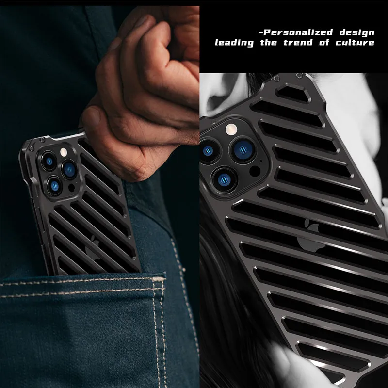 

Hot Hollow Design Aluminum Alloy Metal Case For iPhone 15 14 13 12 Pro Max 14Pro Out Super Shockproof Armor Protector Cover