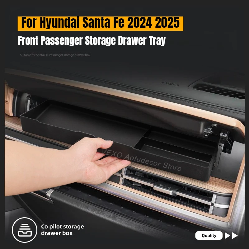 For Hyundai Santa Fe 2024 2025 Front Passenger Storage Drawer Tray Car Copilot Dashboard Storage Box Drawer Tray Car Accessories