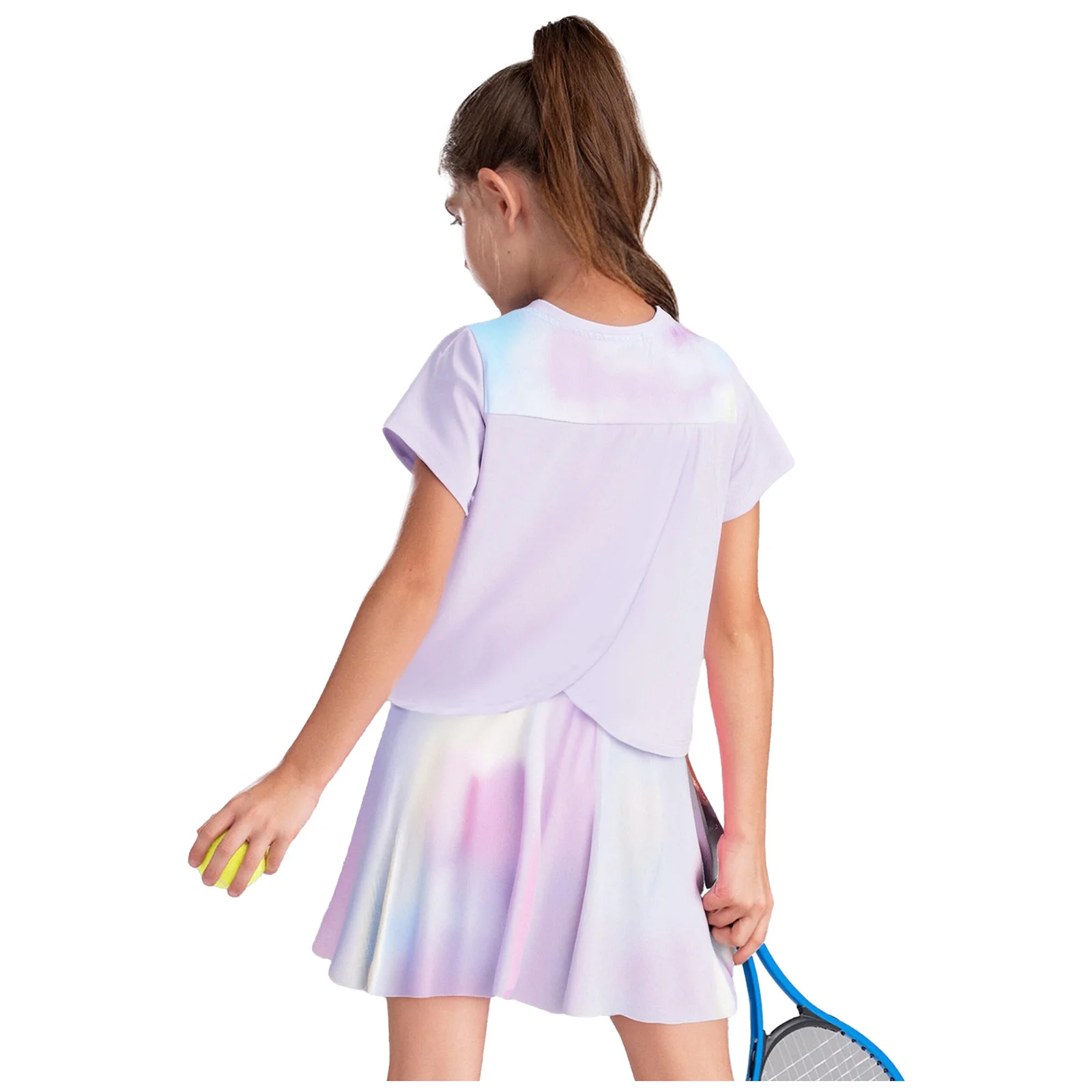 Bambino Ragazza Set sportivo ad asciugatura rapida Manica corta Avvolgente sul retro T-shirt + Gonna tie-dye 2 pezzi Badminton Tennis Fitness Costume Outfit