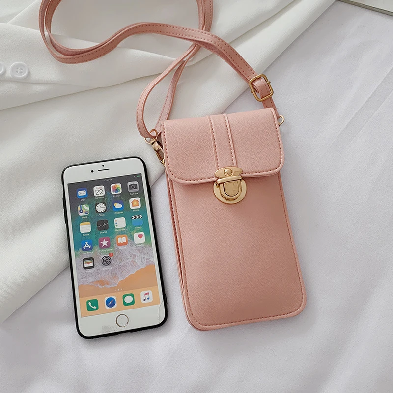 Women Pu Leather Handbag Touch Screen Cell Phone Wallets Hasp Crossbody Shoulder Strap Handbag For Female Simple Women Bags