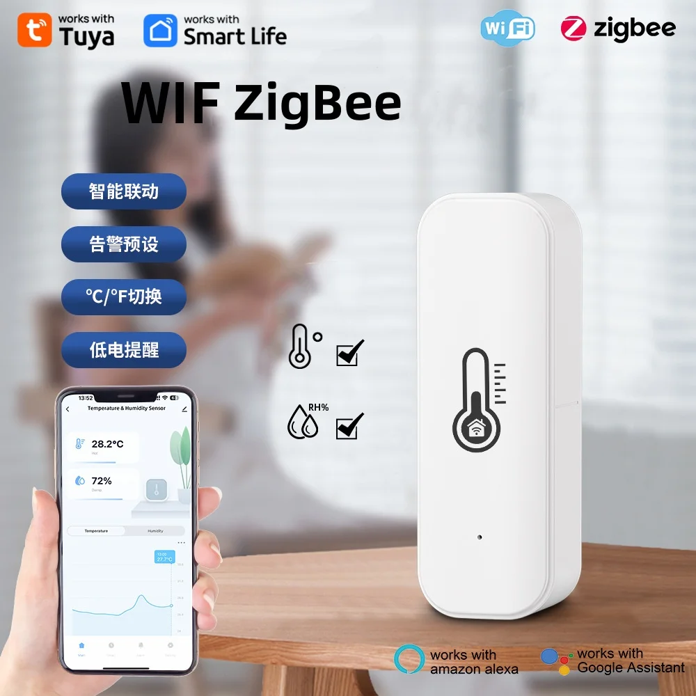 Tuya WiFi Temperature And Humidity Sensor APP Wireless Remote Monitor For Smart Home SmartLife Work With Alexa Google Assistant