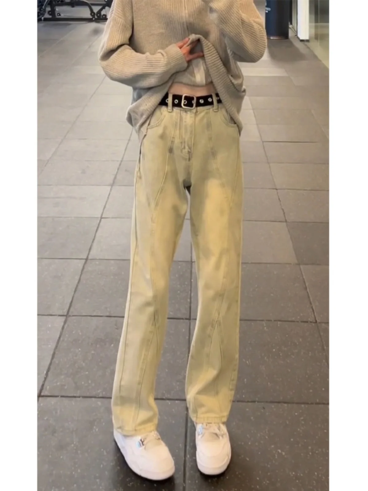 

Мужские модные джинсы желтого глиняного цвета в стиле ретро, узкие прямые леггинсы High Street Vibe, молодежные износостойкие длинные брюки