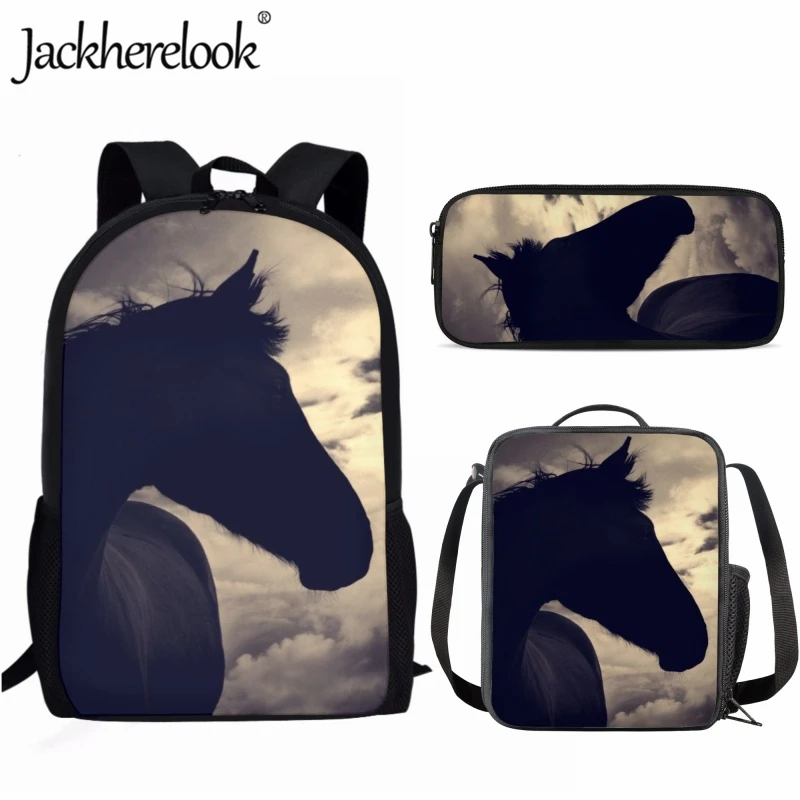 

Jackherelook Large Capacity Backpack Fashion Wild Horses Print School Bag 3PCS/Set for Students Messenger Bags Boys Pencil Case