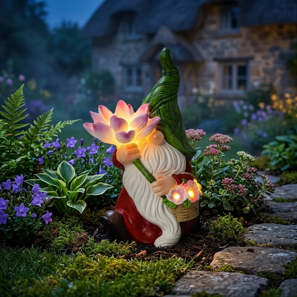 Hand Carved Resin Garden Gnomes with Nighttime Glow Effect for Outdoor Decor Use in Gardens Patios and Balconies