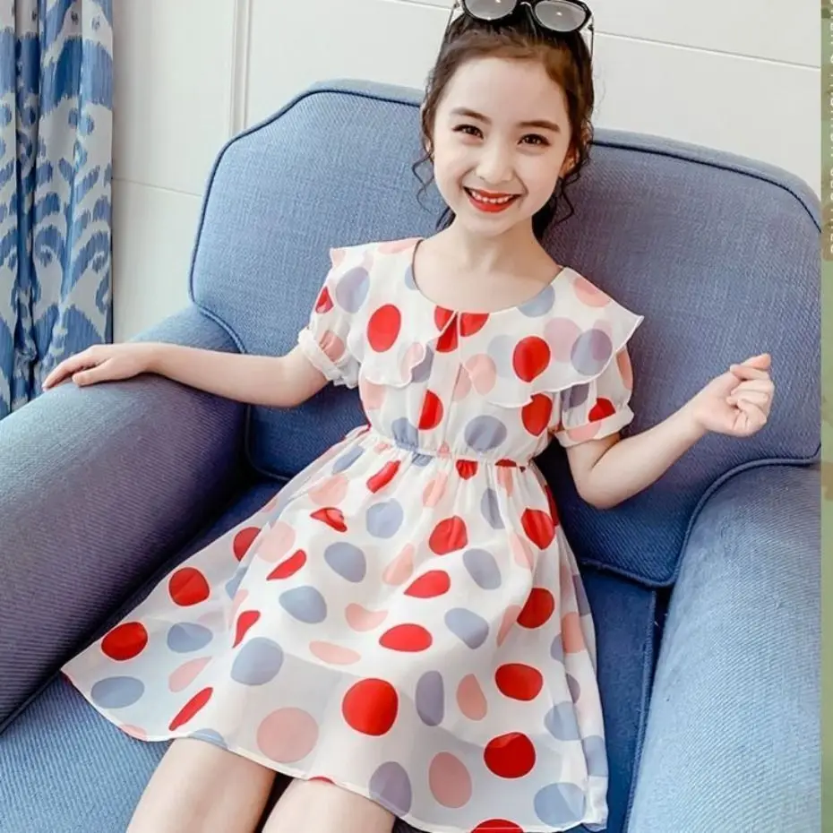 Big Girls Summer Dress Big Dot Dress For Girls Soft Cotton Kids Girl Dress Casual Clothes for Kids 6 8 10 12 14