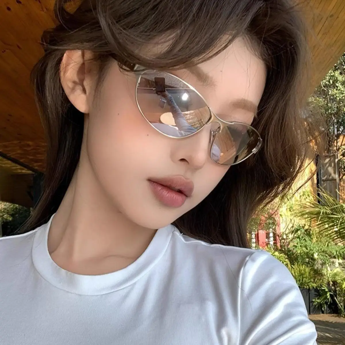 Y2K Cat Eye Sunglasses Women Students Metal Frame Uv400 Shades Anti-ultraviolet Outdoor Travle Retro Hip Pop Cyberpunk Eyewear
