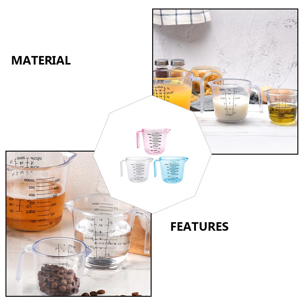 

3 Pcs Plastic Measuring Cups High capacity Kitchen Water Milk Jug Transparent Scale Easy Clean Comfortable Grip Accurate