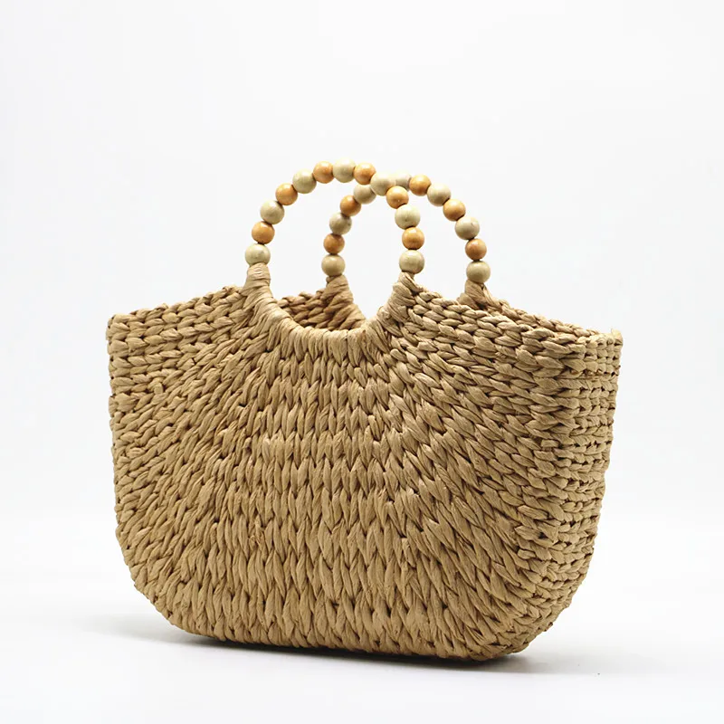 

Beading Handle Straw Bag Large Woven Basket Bags for Women 2023 Bohemian Rattan Shoulder Bag Bali Travel Beach Bags Clutch Tote