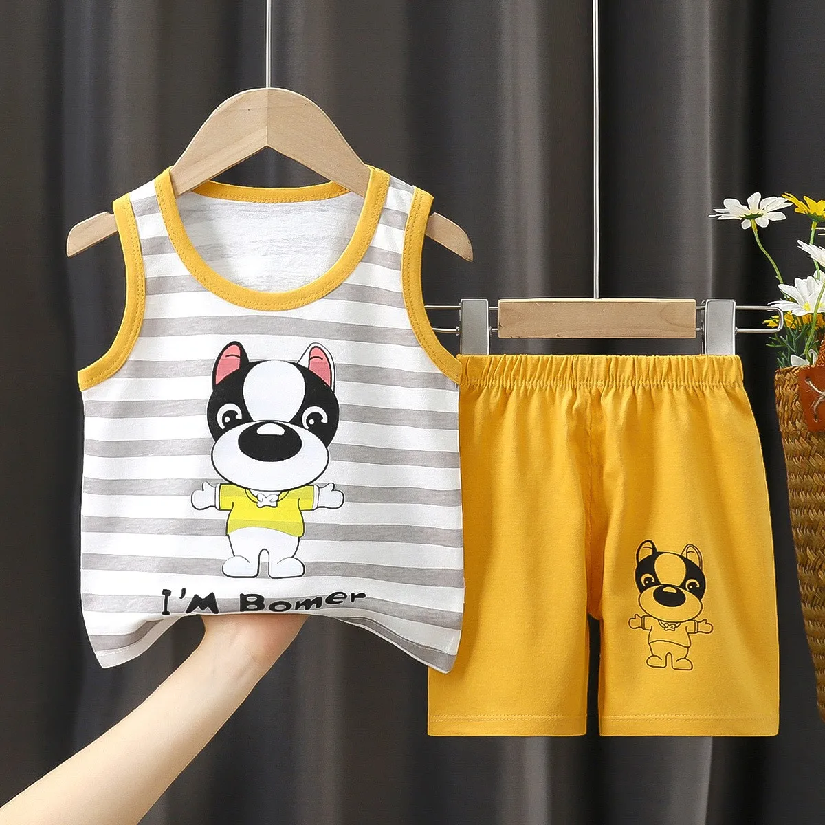 Summer Children\'s Vest Set Pure Cotton Baby Sleeveless Vest 2-piece Clothes Boy\'s Clothing Set Baby Toddler Clothing For Boy