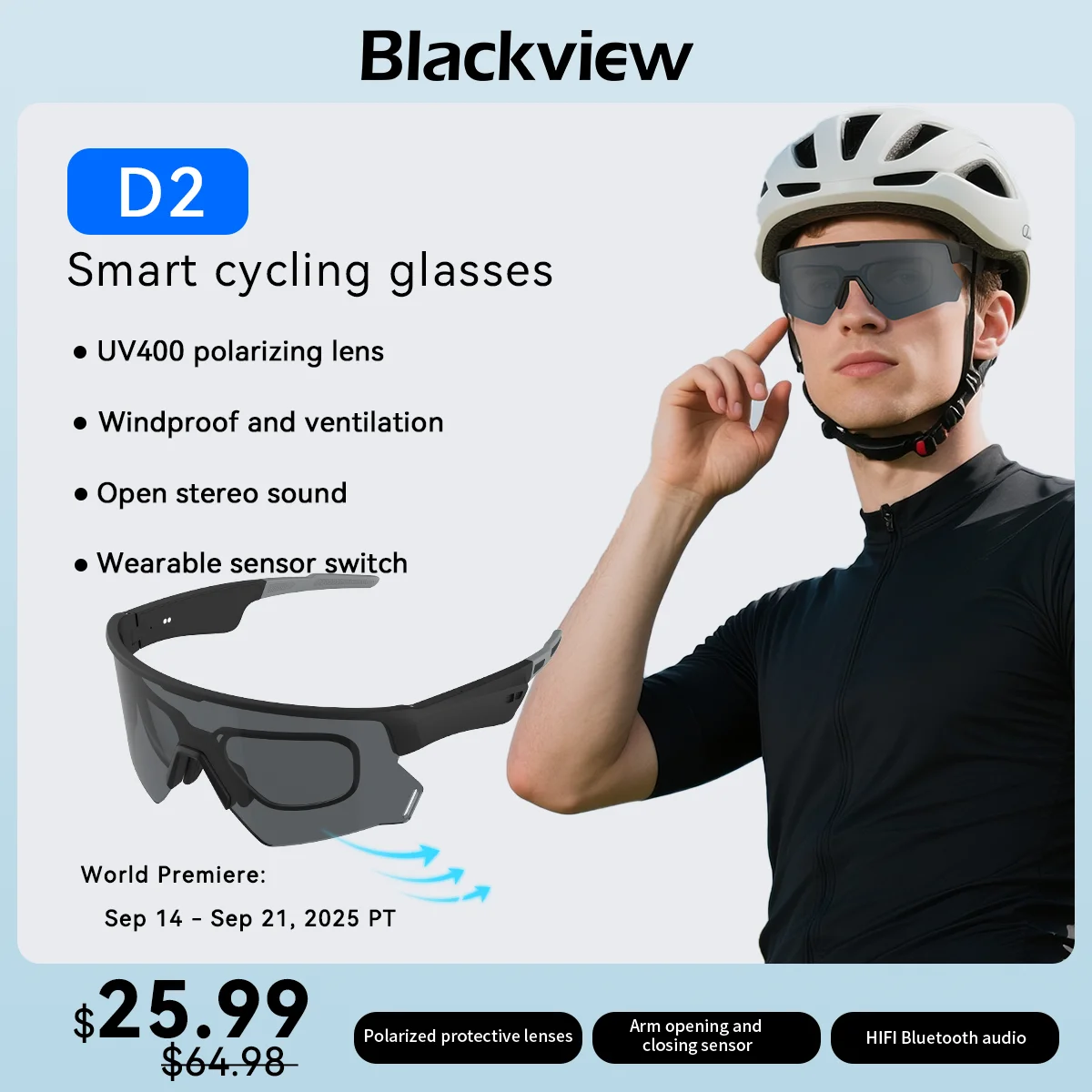 Blackview Smart Glasses Bluetooth Call Audio Music Player Glasses Smart Sunglasses UV Anti Glare Man Glasses for Outdoor Cycling