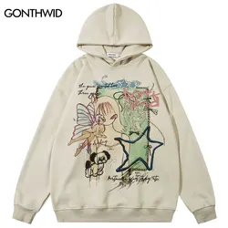 Hip Hop Hoodies Y2K Grunge Cartoon Graphic Star Printed Pullover Hooded Sweatshirts Men Vintage Harajuku Casual Baggy Streetwear