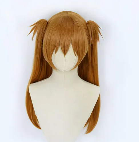 0.6kg High Quality  Asuka Langley Soryu Wigs Long Orange Synthetic Hair Heat Resistant Anime Cosplay Wig + 2 Ponytail Clips