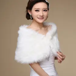 ZB91 Womens White Faux Fur Bridal Wrap Stole Shawl Cape Wedding Artificial Pearl Ball