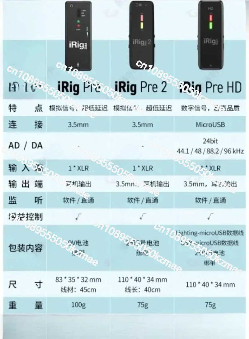 For Capacitive Speech Amplifier Battery Powered Sound Card Interface iRig Pre 2 HD 48V Microphone Amplifier Dynamic