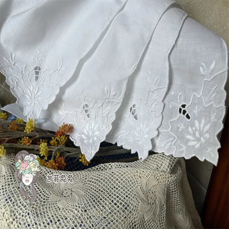 2 pezzi di tovaglioli, tovaglioli e fazzoletti quadrati bianchi in puro cotone ricamati a mano 40x40 cm