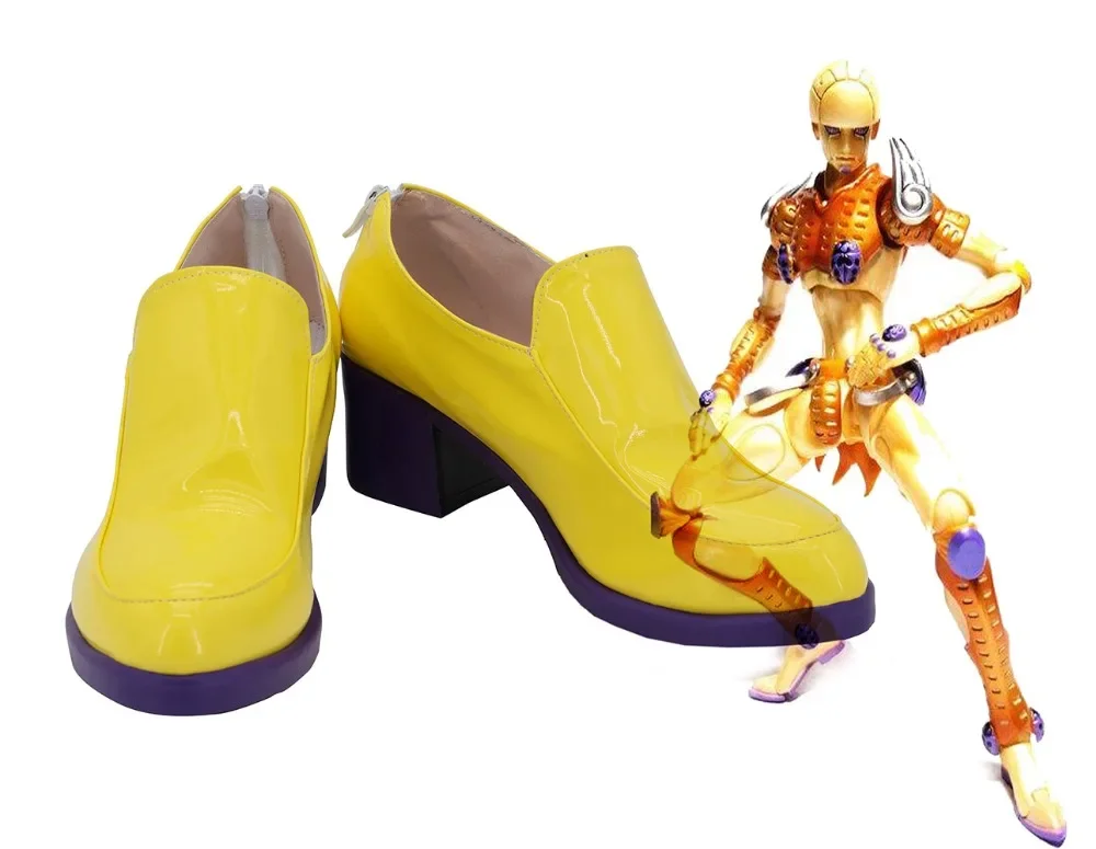 JoJo's Bizarre Adventure Giorno Giovanna Stand Gold Experience Cosplay Shoes Golden Boots High Heel Custom Made Any Size