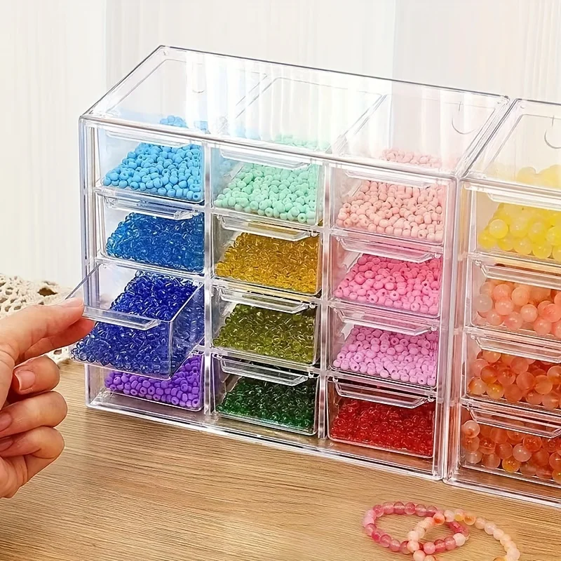 DIY Handmade Bead Storage Box Drawer Style Dust proof Desktop Handmade Bead Storage and Sorting Box Transparent Material Box