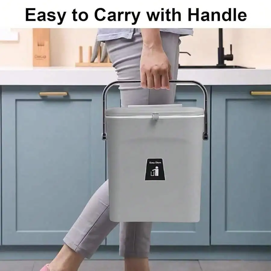 9L Kitchen Compost Bin With Handle Lid For Countertop Under Sink RV Office Bedroom