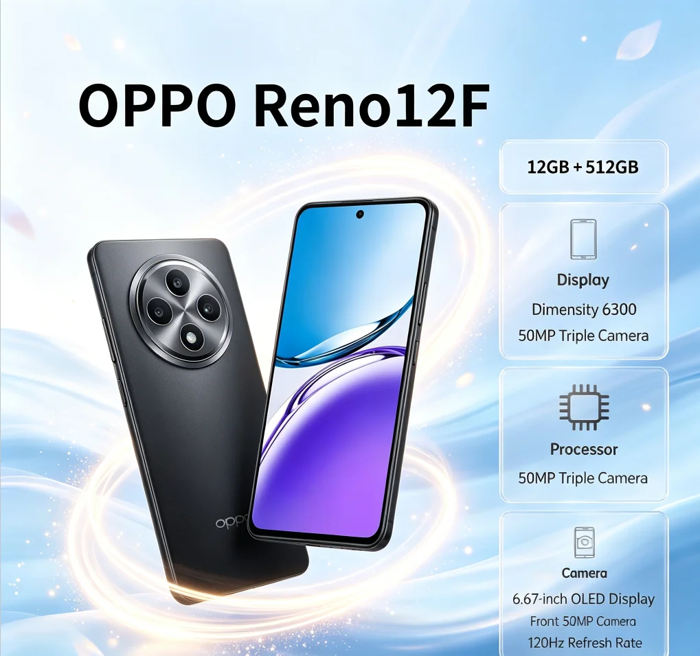 2026New OPPO Reno12F phone Smartphone Model 12GB RAM 512GB Storage High-End Memory for Uninterrupted Usage Official Authentic
