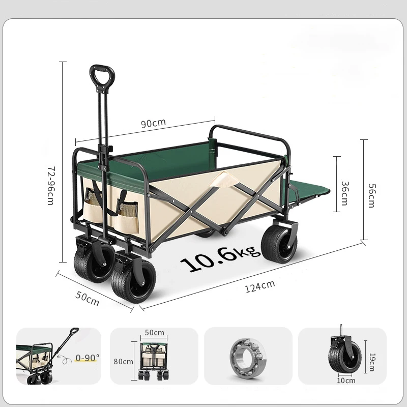 Chariots pliables de 180 L avec roulettes. Grands chariots pliables pour l'épicerie, le camping sur la plage, chariot de jardin pliant
