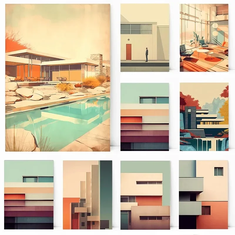 1pc frameless Canvas Painting  Modn Minimalist Urban House Architectural Poster Printing Decorative Canvas Painting Living Ro