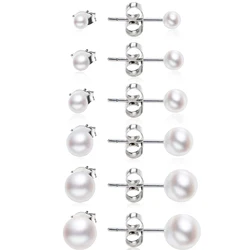 6 Pairs Hypoallergenic Stainless Steel Tiny Small and Big Ball Pearl Stud Earrings Set for Women Girls 3-8MM