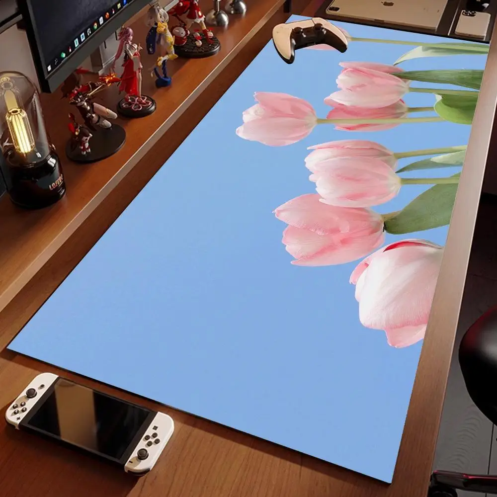 Pink Tulip flowers Mouse Pad Office Computer Keyboard Mause Pads Non-Slip Kawaii Desk Mats Laptop Table Mat PC Gamer table mats