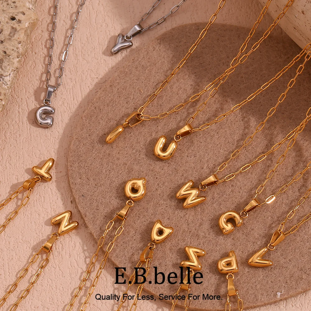 E.B.belle Mini Bubble 26 Letter Paper Clip Necklace 18K Gold Plated Hypoallergenic Decoration 316L Stainless Steel Pendant