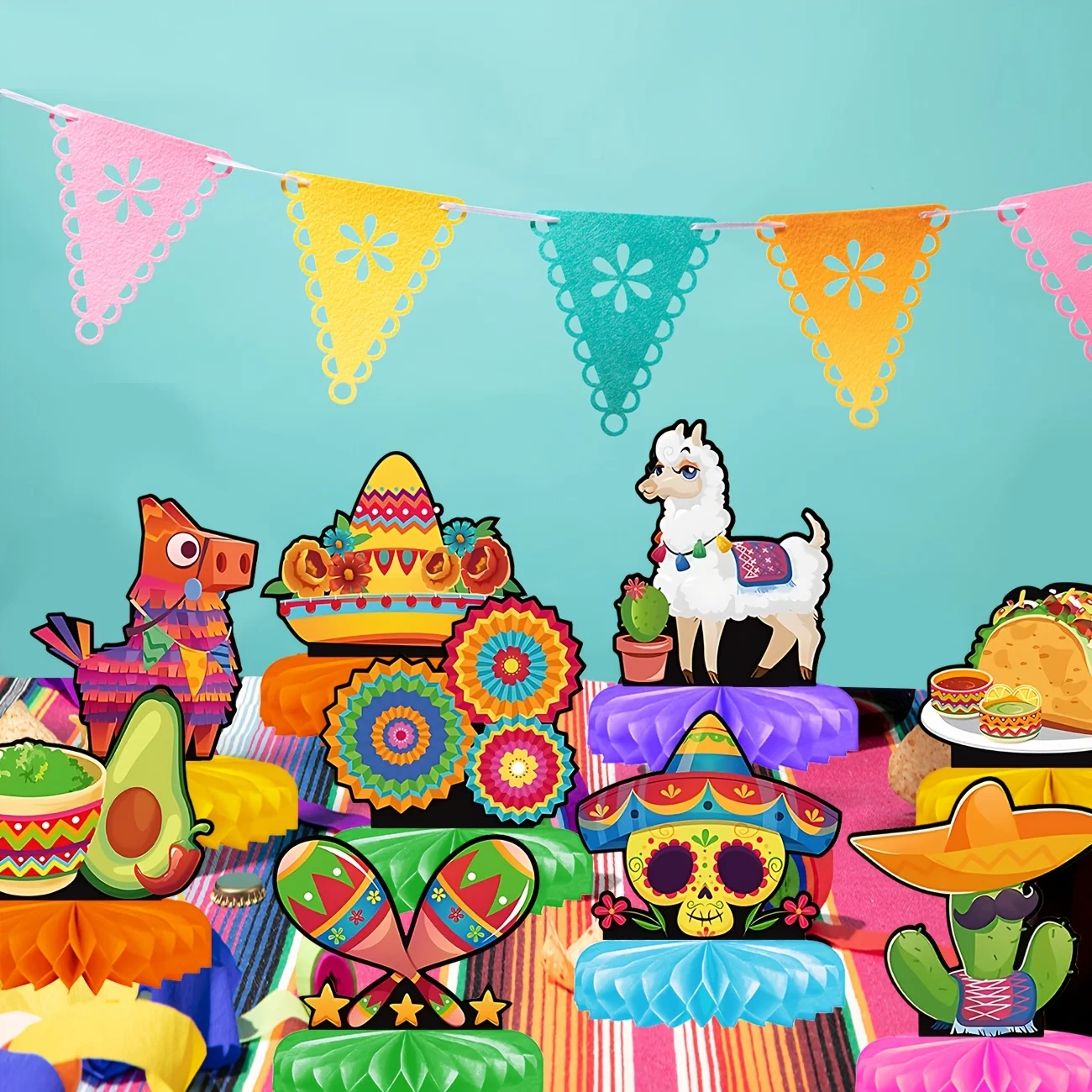 Centro de mesa Fiesta Honeycomb de 12 piezas, decoraciones de mesa de fiesta de Cinco De Mayo, centro de mesa mexicano de 8 pulgadas para Mexicano