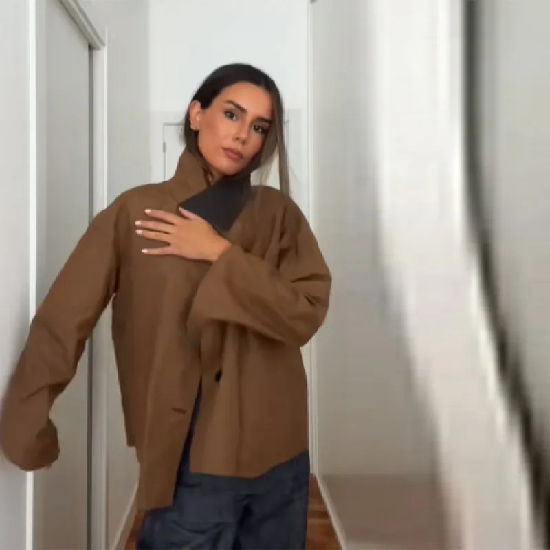 Vrouwen Dubbelzijdig Stand Kraag Korte Jas Retro Eenvoudige Casual Jas Vrouwelijke Trendy Chic Gezellige Jassen 2025, Herfst Nieuwe Uitloper