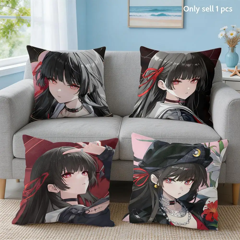 Game Chisa W-wuthering Waves Cushion Cover Soft Short Plush Throw Pillow Cover Hidden Zipper Cutecore Sofa Bedroom Home Decor