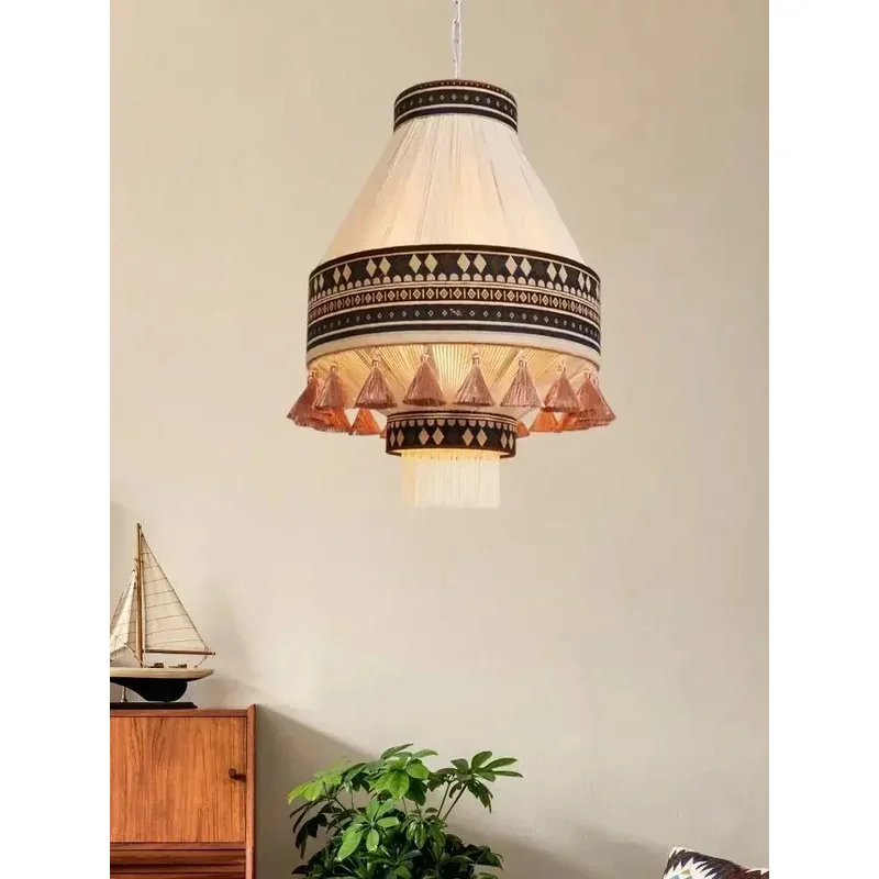 Boho Cotton Rope Pendant Lamp Vintage Tassels Hanging Chandelier For Homestay Shop Living Room Bedroom Home Decor
