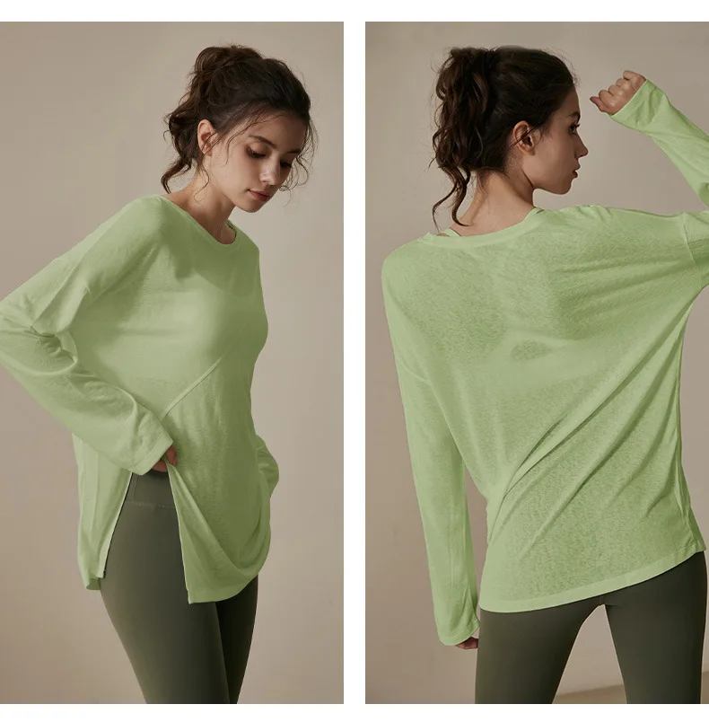 

Women's Yoga Wear Autumn/Winter Running Sports Loose-Fit Cover-Up T-Shirt Pilates Training Long-Sleeved Top Fitness Set with Spl