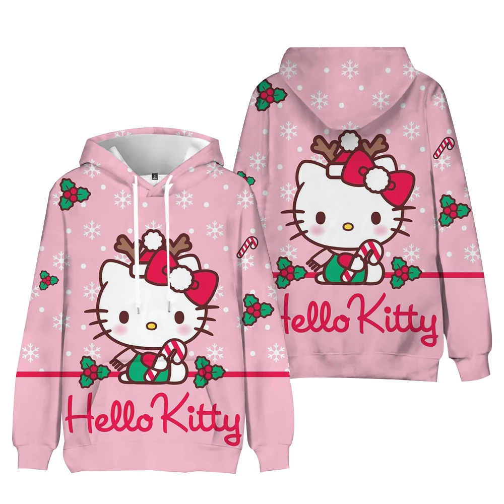 Sanrio Hello Kitty Hoodie longgar wanita, Hoodie kasual ukuran besar musim gugur musim dingin mode baru gaya Korea pullover motif anak perempuan Y2k